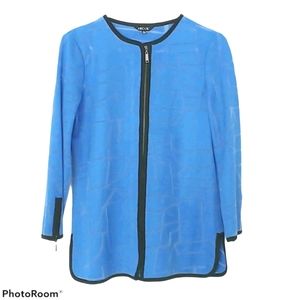 Misook Long Zip Cardigan / Jacket Blue Knit Sz XS Like New